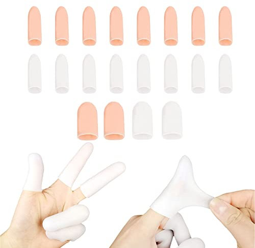 20 piezas de mangas de silicona para dedos, mangas de dedos transpirables perforadas para artritis de eccema de mano, dedos agrietados, tono de piel blanca (16 largas más 4 cortas)