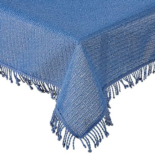 Gartentischdecke Tischdecke Weichschaummaterial mit Fransen rutschfest wetterfest 7 Farben und Größen Blau 130x160 cm eckig