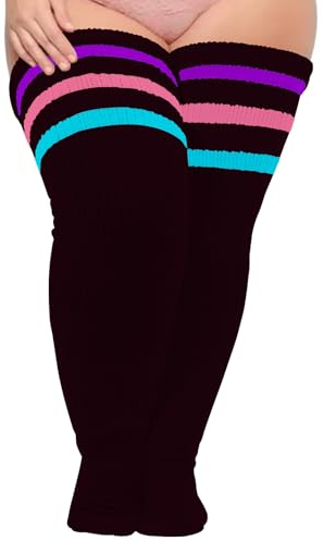 Moon Wood Damen Plus Size Extra Lange Socken Overknee Strümpfe Überknie Kniestrümpfe Thigh High Socks Soft Thermo Oberschenkelhohe Socken mit Garter