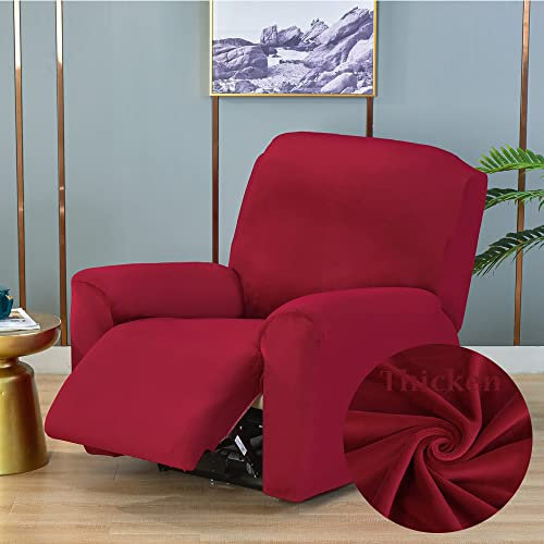 FANSU Stretchhusse für Relaxsessel Komplett Sesselbezug, Sesselschoner für Recliner Stuhl Sessel, Einfarbig Dick Samt Stretch Sofabezug, Elastisch Bezug für Fernsehsessel Liege (rot)