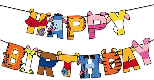 Norinoya Happy Birthday Banner für Winnie the Pooh Motto Party Supplies Favors for Kids,Birthday Party Decorations Baby Shower Supplies Set for Indoor Outdoor