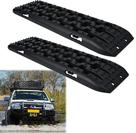 LZQ Anfahrhilfe Traktionsmatte Recovery Board Offroad Tracks Max. 10T Last, für Sand/Schlamm/Schnee.PKW LKW Traktionsplatten,2 Stücke Schwarz