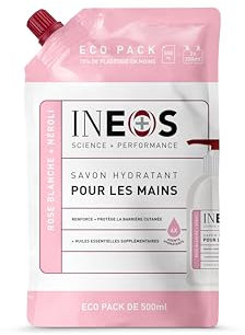 INEOS – Recharges Savons Mains – Rose Blanche – Neroli – Liquide – Hydratant – 500ML