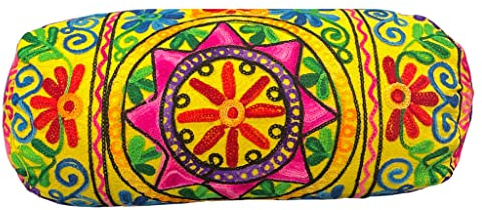 Original Kikan Funda de cojín de algodón bohemio de 46 x 18 cm, diseño de Takiya redondo para yoga, meditación, bordado, espalda y cuello, funda de almohada vegana (solo fundas)