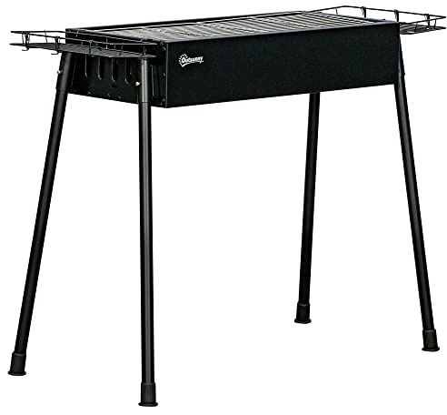 Outsunny Barbecue à charbon avec 2 grilles en acier inoxydable Barbecue portable avec 2 épices pour camping pique-nique camping jardin 77 x 30 x 70 cm Noir