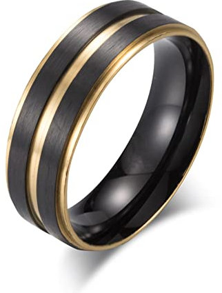 Vorsteckring Gold, Männer Ring Xxl Titan Edelstahl Schwarz Gebürsteter Ring mit Goldrand Mode Geschenk Ring Größe 67 (21.3)
