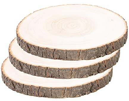 Holzscheiben 3 Stücke Holz Log Scheiben 20–22 cm Unvollendete Holzkreise Ungebohrte Holzkreise ohne Loch für DIY Handwerk Holz-Scheiben Hochzeit Mittelstücke Weihnachten Dekoration.