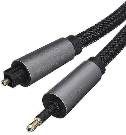 sourcing map Fiber Optic Audio Cable 16.4Ft/5M 360 Degree Rotating Digital Audio Optical Cable Nylon Metal Shell Tos Optical Link to Mini Tos Optical Link for Home Theatre Amplifier Black