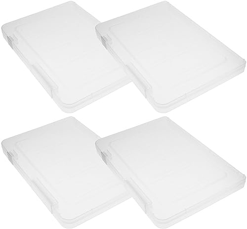 Homoyoyo 4 Pack Mehrzweck-Aufbewahrungsbox aus Kunststoff Tragbare Archivbox A4 mit verriegelbaren Deckeln,Durchsichtige Organizer A4 für Dokumente, Briefe, Sammelalben, Zeitschriften