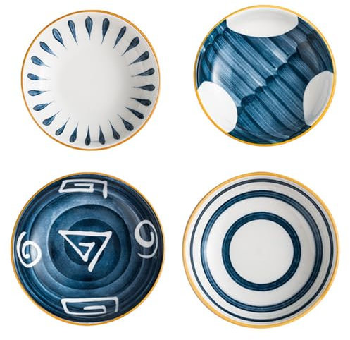soulnioi Dipping Bowls Set, Ceramic Sauce Dishes, Japanese Style Seasoning Bowl, Mini Spice Bowls Dessert Dishes, Snack Serving Dishes, Multipurpose Dipping Bowl for Soy Side Dishes - 4Pcs/4 Inch