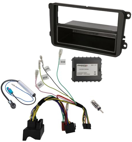 Audioproject A123 - CanBus Autoradio Einbau Set kompatibel für VW Golf V Touran Passat 3C Caddy Skoda Octavia Seat Radioblende Radioadapter 2 x Antennenadapter Fakra ISO DIN Fach