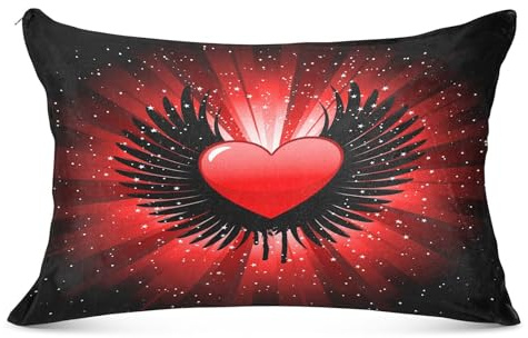 Funda de almohada con alas rojas y negras, tamaño King, funda de almohada de felpa suave con cremallera, cojín para dormitorio, 50 x 101 cm