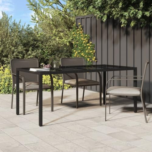 AUVYI Gartentisch Schwarz 190x90x75 cm Gehärtetes Glas Poly Rattan Dining Table Pokertisch Bierpong Tische Multifunktionstisch Campingtisch Buffettisch Beistelltisch Klein Küchentisch Biertisch