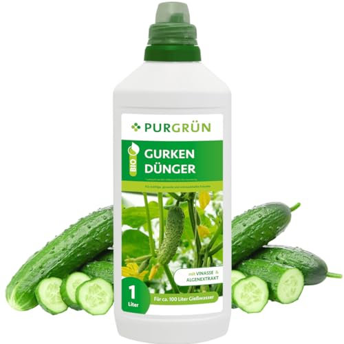 Purgrün® Bio-Gurkendünger 1 Liter – Organische Rezeptur – Premium-Flüssigdünger – NPK 3+2+6 – Extra Kalium für prächtige Gurken – Ohne tierische Inhaltsstoffe – Gemüsedünger für 100 Liter Wasser