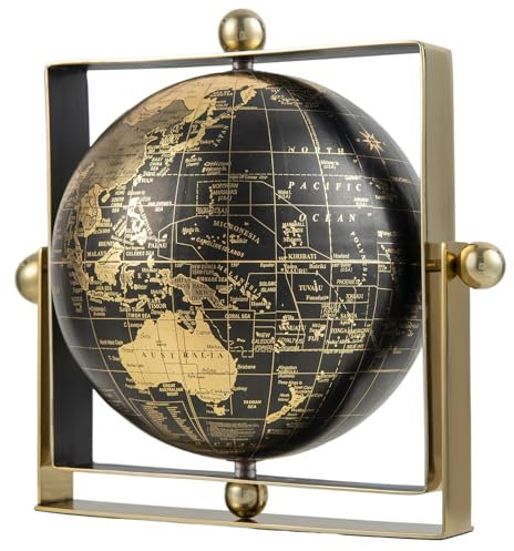 COSTWAY Globe Terrestre Décoratif Rotatif à 720° de 16 cm, Antique Géographique Avec Cadre Carré, Intéractif Pour Salle de Classe, Maison, Bureau, Noir+Doré