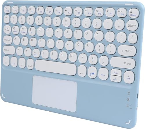 Tastiera wireless con touchpad, ultra-sottile, ricaricabile, Bluetooth, mini tastiera wireless con trackpad, tasto rotondo per iPad Pro/iPad/iOS/Mac OS/Android/Windows (blu)