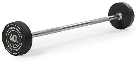 Titan Fitness 40 LB Rubber Straight Fixed Barbell, Pre-Loaded Weight Bar for Strength Training & Weightlifting