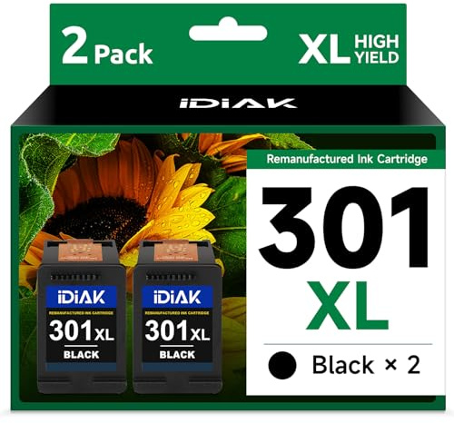 IDIAK 301XL Druckerpatrone Compatible für HP Envy 4500, 2Pack-Schwarz | Use for 4504 5530 5532 Deskjet 1510 2540 1050 3050 2050 2510 OfficeJet 4630 4632 2620 2622 Printer