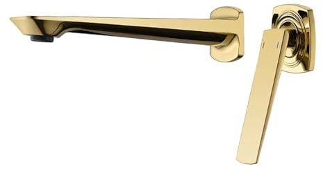 Unterputz-Waschtischarmatur zur Wandmontage im Badezimmer, mattierter Einhand-Waschtisch mit heißem und kaltem Mischbatteriewasser (Color : Golden)