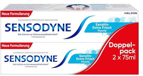 Sensodyne Sensitiv Extra Frisch Zahnpasta, tägliche Zahncreme zum Schutz vor Karies, bei schmerzempfindlichen Zähnen, 2x75ml