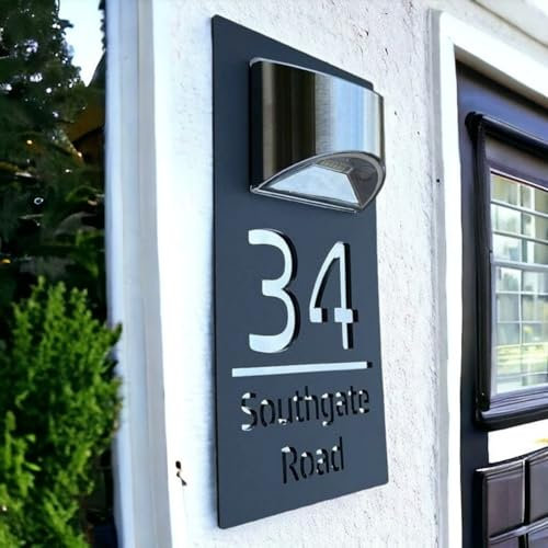 Plaque de Porte Solaire Moderne personnalisée, Plaque d'adresse éclairée avec LED, Plaque de numéros de Maison, Panneau Solaire personnalisé avec nom de Rue, Jardin, Cour, Maison pour l'extérieur
