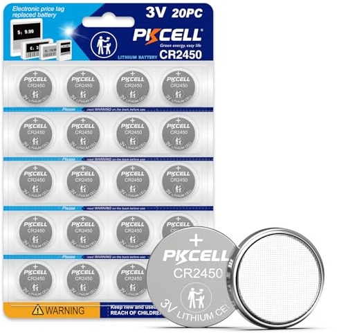 PKCELL 20 Stück CR2450 Lithium Batterien 3V 5 Jahre Haltbarkei | Lithium Knopfzellen Ideal für passend für OOONO Blitzer Warner Autoschlüssel, Fernbedienungen, Mainboards Kleinelektronik