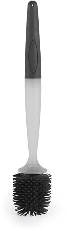 Beldray LA033996UFFEU7 - Scopino per WC con erogazione di sapone, setole in silicone trattate antibatteriche, antigraffio, spazzola per il bagno, dispenser di liquido ricaricabile, grigio