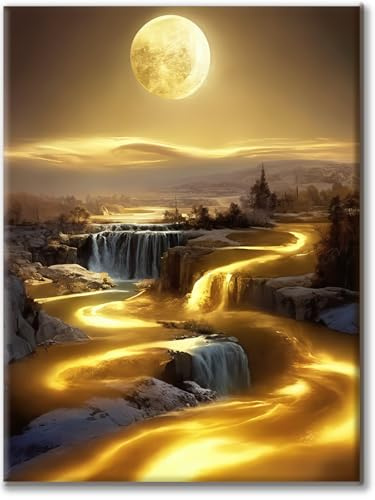 Yiminu.DS Diamond Painting Kit Completo 1 Pezzi, Diamanti Painting Kit 5D Adulti, Pittura Diamante Quadri Con Perline, 30Cm X 40Cm, Paesaggio cielo stellato mare luna oro