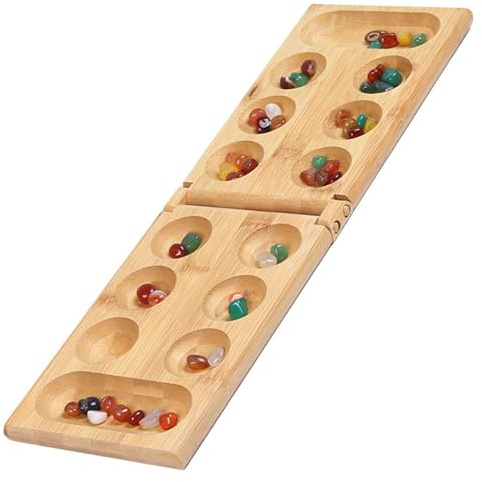 Steinchenspiel Lernspielzeug,Kala-ha Spiel (Erdiges Gelb) | Mancala Brettspiel klappbarem,Edelstein Match Schach,Steinchenspiel Holz mit Steinen Strategisches für Kinder Erwachsene