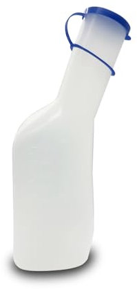 Urinal pour homme - 1000 ml - Transparent - En polypropylène - Avec couvercle bleu - Carré - Lait avec bouchon - Récipient de collecte d'urine pour hommes, soins à domicile, hôpitaux, voyages