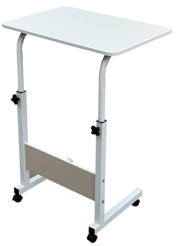 iMeshbean Laptoptisch mit Rollen 60x40cm, HöHenverstellbar Beistelltisch Mobiler Computertisch für Bett, Sofa, Schlafzimmer, Büro (Weiß)