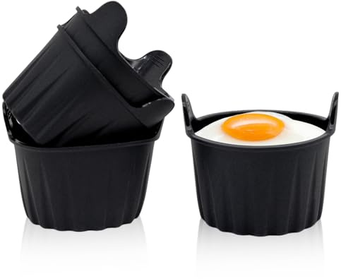 4 Pcs Air Fryer Egg Poacher, Food Grade Ramekins for Air Fryer Silicone Poached Egg Moulds Microwave Egg Poacher Cups for Muffin Cupcakes and Pudding, Non-Stick, Microwave & Oven Safe, Black