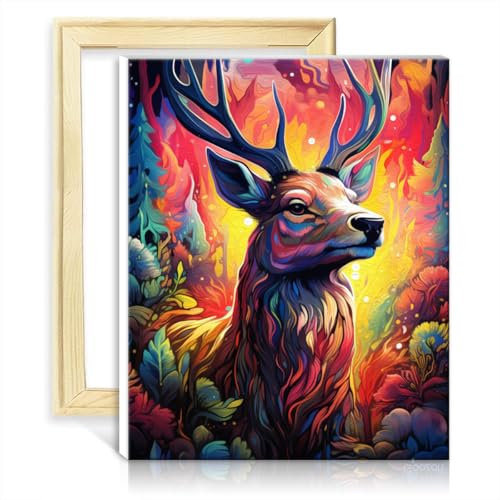 LiHEQING Ölgemälde-nach-Zahlen-Sets, Tier, Hirsch, Ölgemälde, Malen-nach-Zahlen-Sets, Kinderkunst, Malen-nach-Zahlen-Sets, OHNE Rahmen (60 x 75 cm)