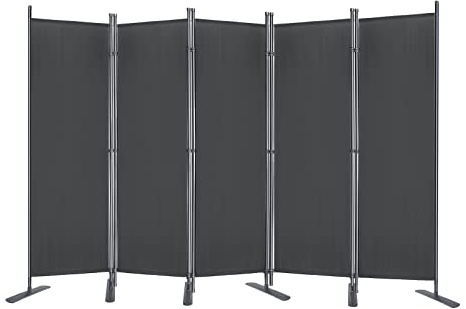 LZQ Paravent 5Teilig 280 x 180cm Stoff Raumteiler Trennwand Faltbar Balkon Sichtschutz Stellwand für Innen Outdoor Garten Terrasse Dunkelgrau