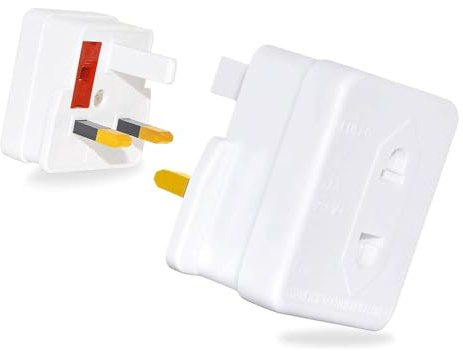 HUBIBUBI 2-Pin to 3-Pin Plug Adapter - European to UK Shaver Toothbrush Converter, Heavy-Duty Bathroom Socket Charger, 1A Fuse for Travel or Electronic Device (White, 3 Pin - Uk Shaver)