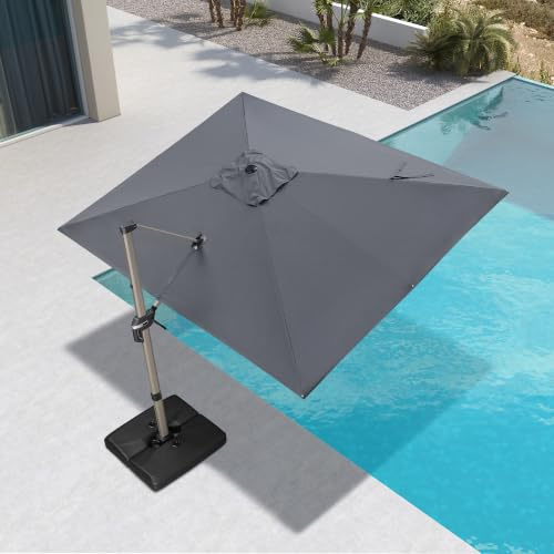 PURPLE LEAF Parasol de Jardin Exterieur 2,7 x 3,5 m Gris Aluminium UPF 50+ | Avec base en croix, Résistance au vent, Testé pour résister à des vents réguliers jusqu’à 40 km/h, Rotatif 360°, Terrasse