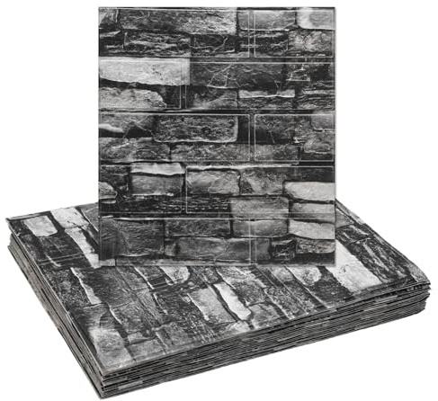 sourcing map 20pcs 3D Brick Effect Wall Panels 29 sq.Ft Coverage Peel and Stick Brick Wall Tile, 13.8x15.2 Waterproof Brick Design Wallpaper Backsplash, Rock Black
