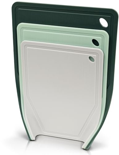 YourCasa 3x Schneidebrett Kunststoff Set - BPA-frei - mit Trichterform & Saftrille - Küchenbrett rutschfest & spülmaschinenfest - Cutting Board Schneidematte Küche Brettchen