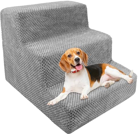 KUOFANY Escalier pour chien à 3 marches pour petits chiens, chats, animaux domestiques, 46 x 40 x 35 cm, avec housse lavable en gris