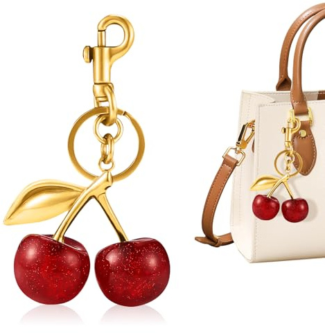 Bohrma Kirsch Bag Charm, Taschenanhänger Damen, Geldbörsenanhänger Schlüsselanhänger Geldbörse Anhänger Auto Kirsche Zubehör Schlüsselanhänger Geschenke Für Damen Geldbörsen Taschen