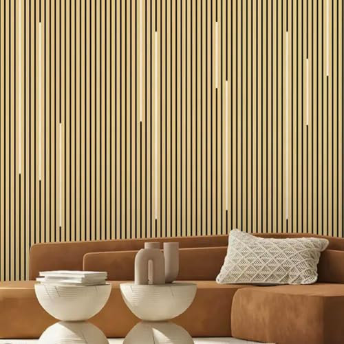 Lot de 2 Panneaux Acoustiques Muraux Bois 240x60x2,2cm - Chêne Blanc avec Fond Noir - SILAMP