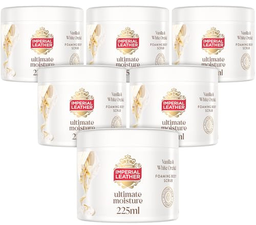 Imperial Leather Ultimate Moisture Vanilla & White Orchid Foaming Exfoliating Body Scrub, Ultra Rich Lather, Suitable for Sensitive Skin, Vegan & Cruelty Free (225ml), Multipack 6 x 225ml