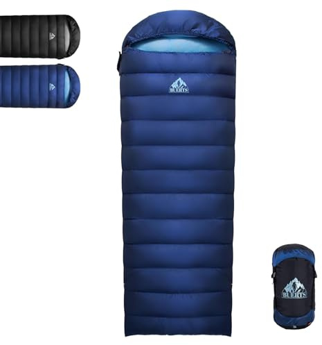 BUERTS Sac de Couchage en Duvet pour Adulte(7 à -4℃) adapté aux 3 Saisons,Sac de Couchage Compact,léger et Portable,pesant seulement1220g,adapté à la randonnée et aux activités de Plein air.