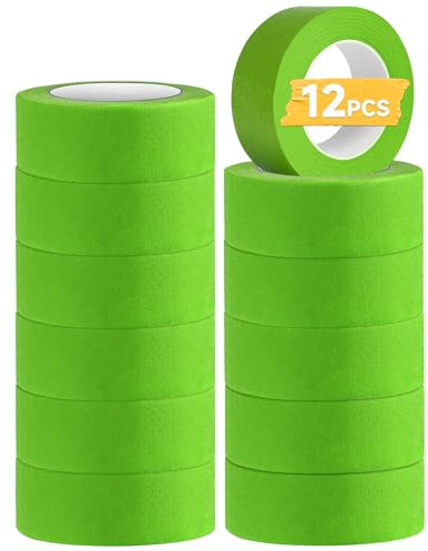 Hsxfl Premium Masking Tape for Painting, 12 Rolls 24 mm x 20M Decorators Tape Multi Surface Painting Tape for Painting Artists Decorating (Green)