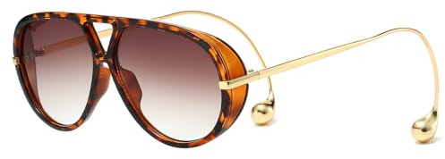 YAMEIZE Gafas de Sol Redondo Oversized para Mujeres y Hombres Retro Piloto 70 años Puente Doble con Pendiente Grande Gafas Protección UV400