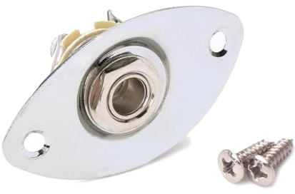Silberne Ovale Gitarrenbuchse Gt04 1/4-zoll für E-gitarre | 2 Montageschrauben, Ersatzteil für Bass und E-gitarre, Glänzende Oberfläche, Chromausführung