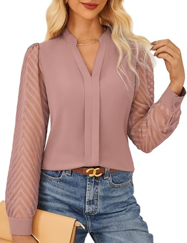 GRACE KARIN Femme Élégant Chiffon Blouse Manches Longues Bureau Basique Décontracté pour Bureau Travail Rose foncé M