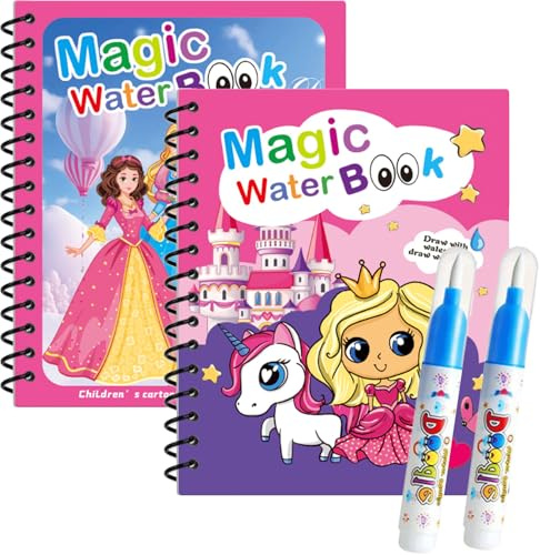 Canollo 2 Stück Wassermalbuch mit 2 Stück Wasserstifte für Kinder, Wiederverwendbar Aqua Doodle Baby Malbuch, Water Wwow Malbuch, Wassermalbuch, Magic Water Book (Prinzessin + Pony)