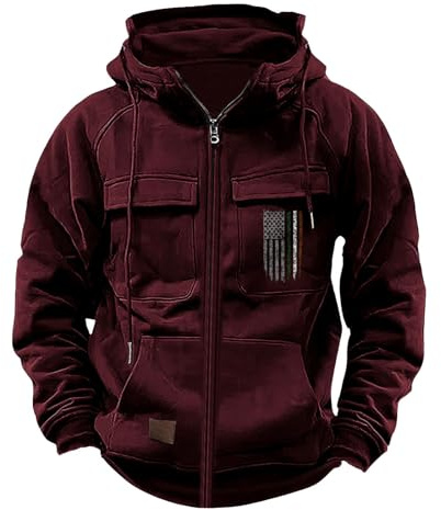 Generisch Hoody Herren mit Zugeschnürt Kapuze und Print und Reißverschluss Casual Sweatshirt mit Kangarootasche KaputzenSweatjacke Zip Hoodie Sweatjacke Sweatshir