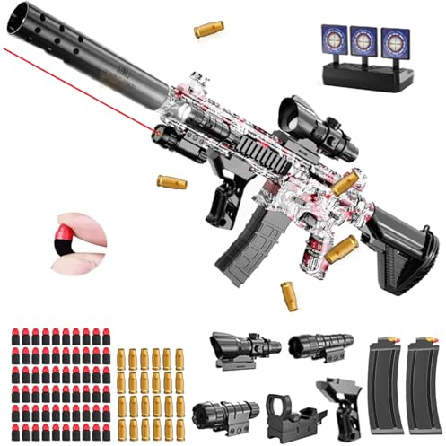 Pistola de Juguete para niños, Pistola de Juguete con Balas Blandas, Pistola con Balas Blandas M416, Pistola de Juguetes de Espuma, para Adultos y niños Mayores de 14 años (Rojo Grafiti)